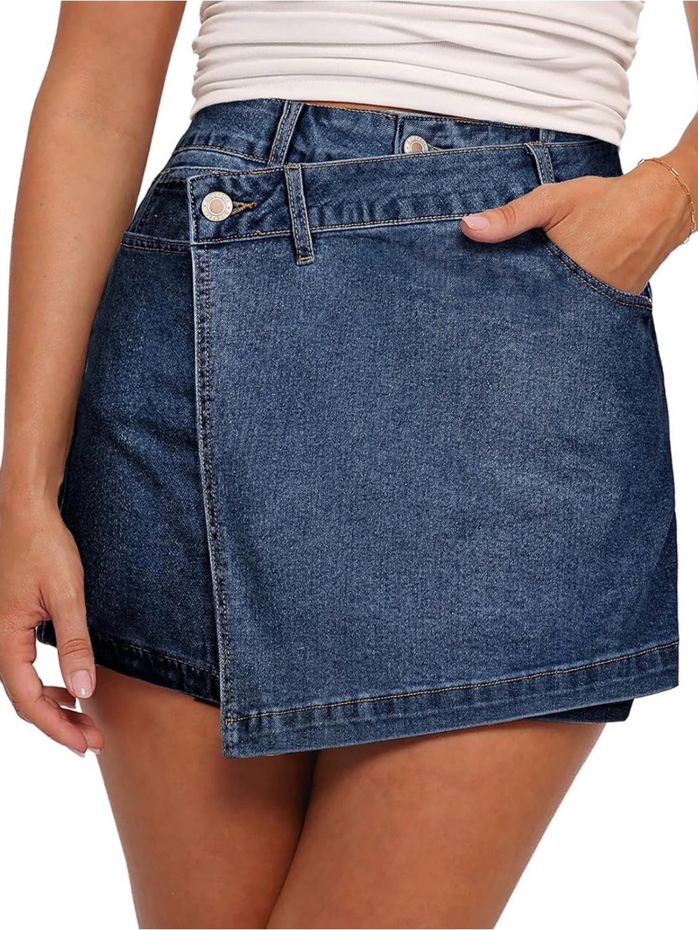 Dark Blue Denim Wrap Mini Skirt - Women's Casual A-Line